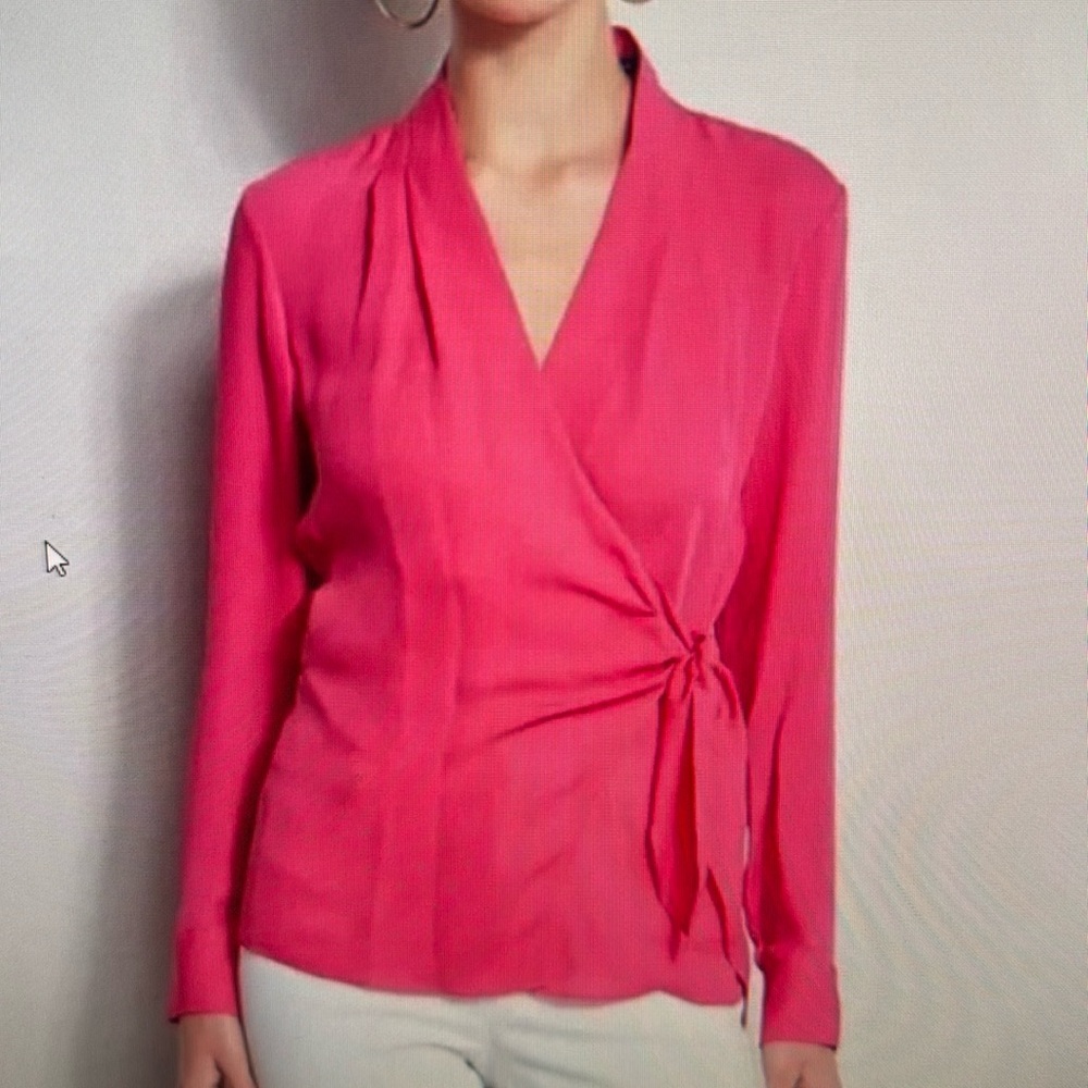 NWT Elie Tahari collection tropic pink silk wrap blouse size medium